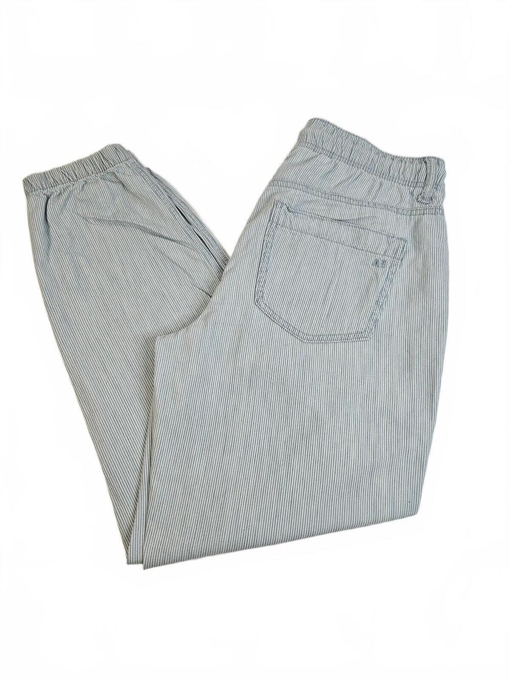American Eagle Light Blue Striped Drawstring Denim Jogger Pants-Size 6 Regular